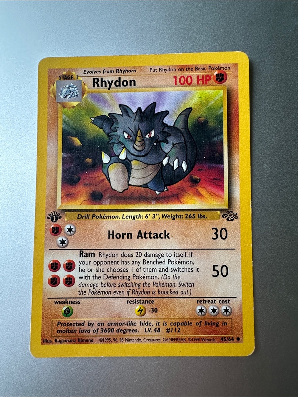 Rhydon 1st Edition Pokémon Trading Card